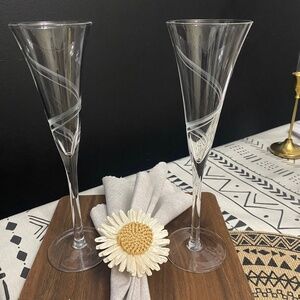 Set of 2 Champagne flute glasses 10” Pftzgraff crystal spiral cut
